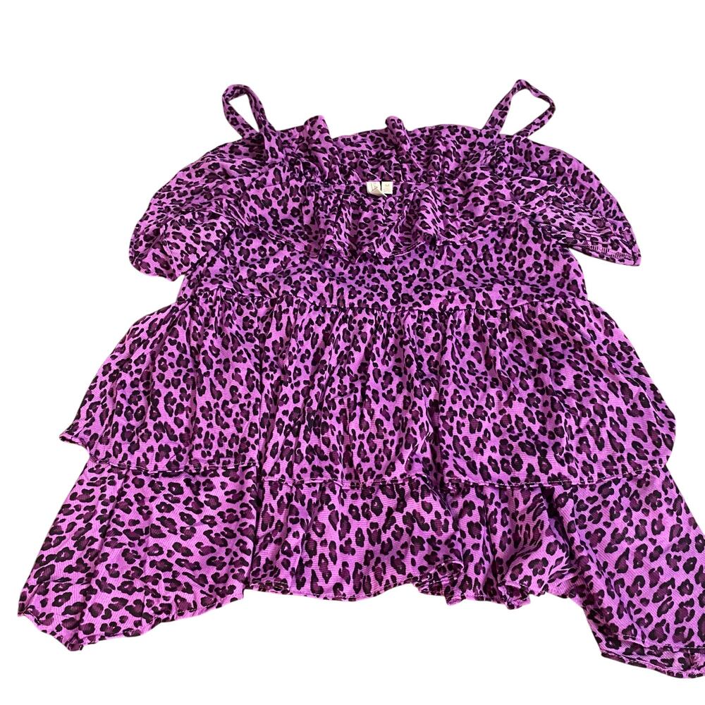 Madison purple black cheetah print ruffle layered tank‎ SIZE M